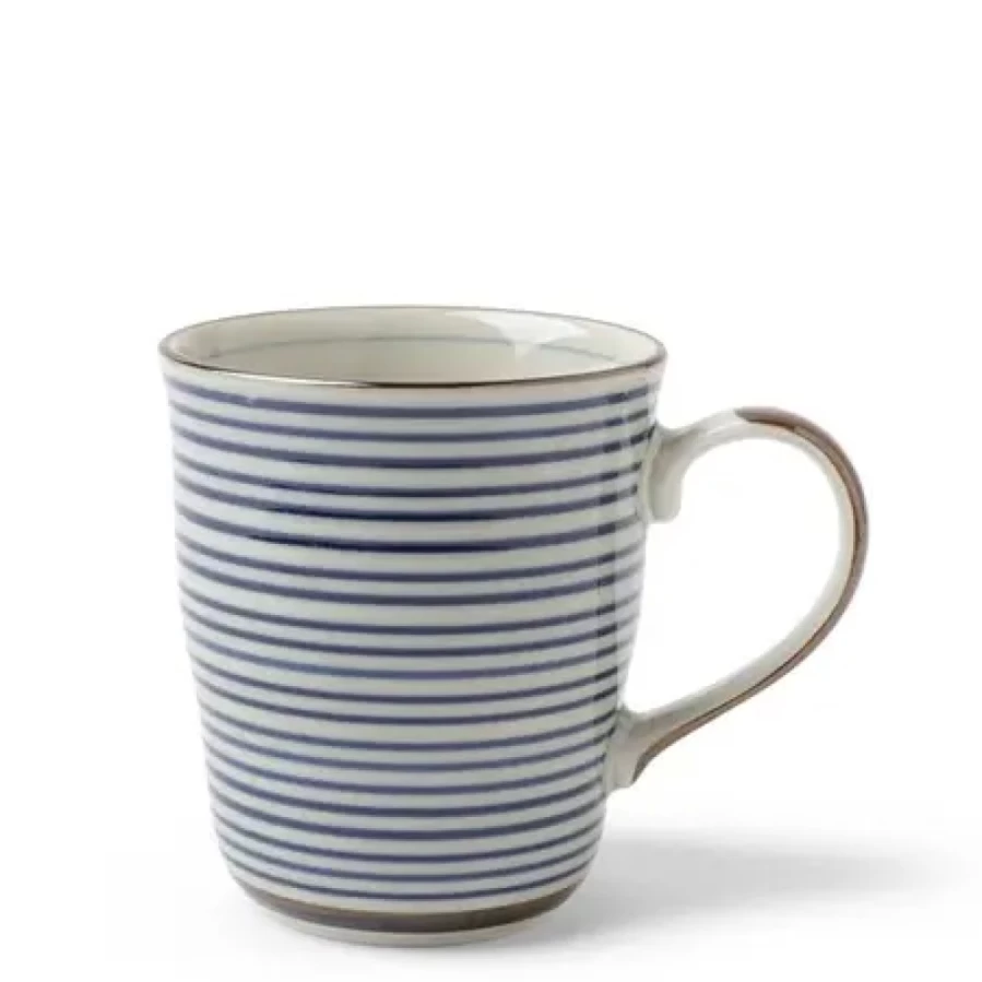 Miya Company Celadon Stripes Ceramic Coffee Mug 8 Oz - Handcrafted Porcelain Tea Cup with Unique Striped Design