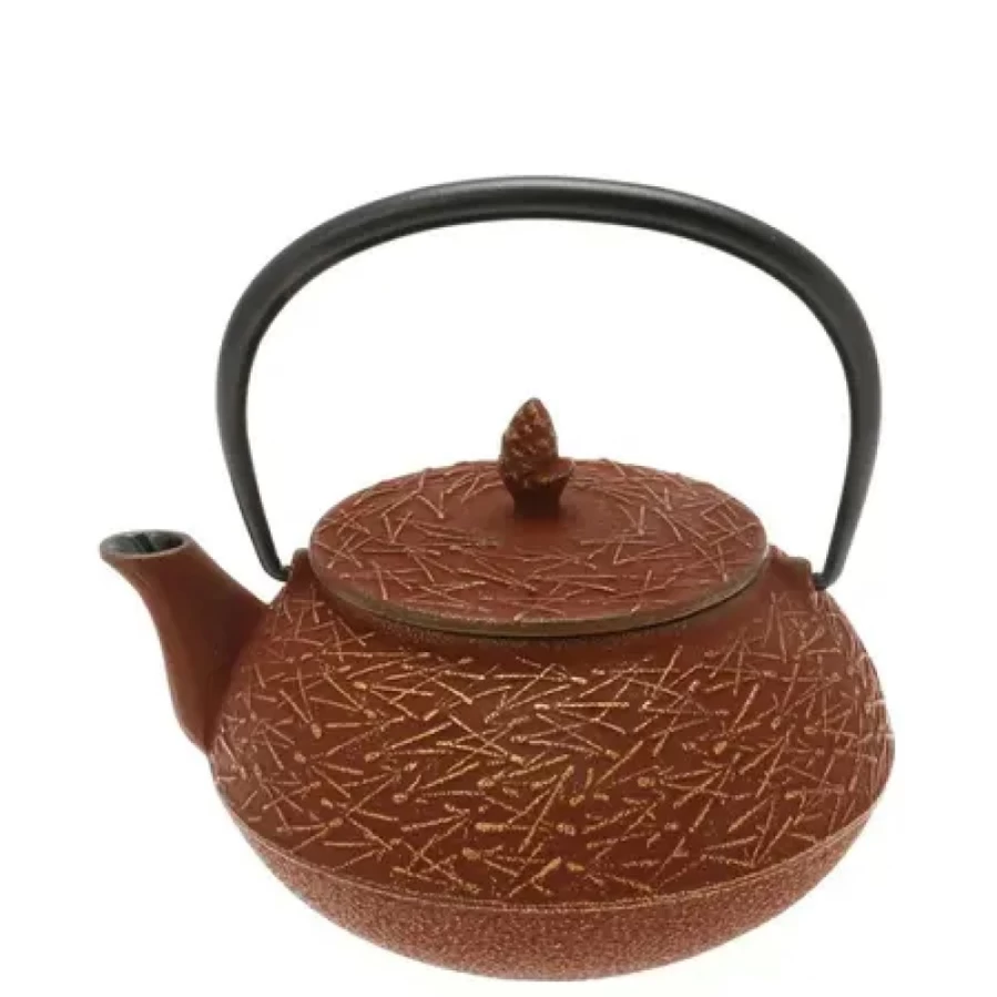 Miya Company Cast Iron Teapot with Gold Cranberry Pine Needle Design for Premium Tea Brewing