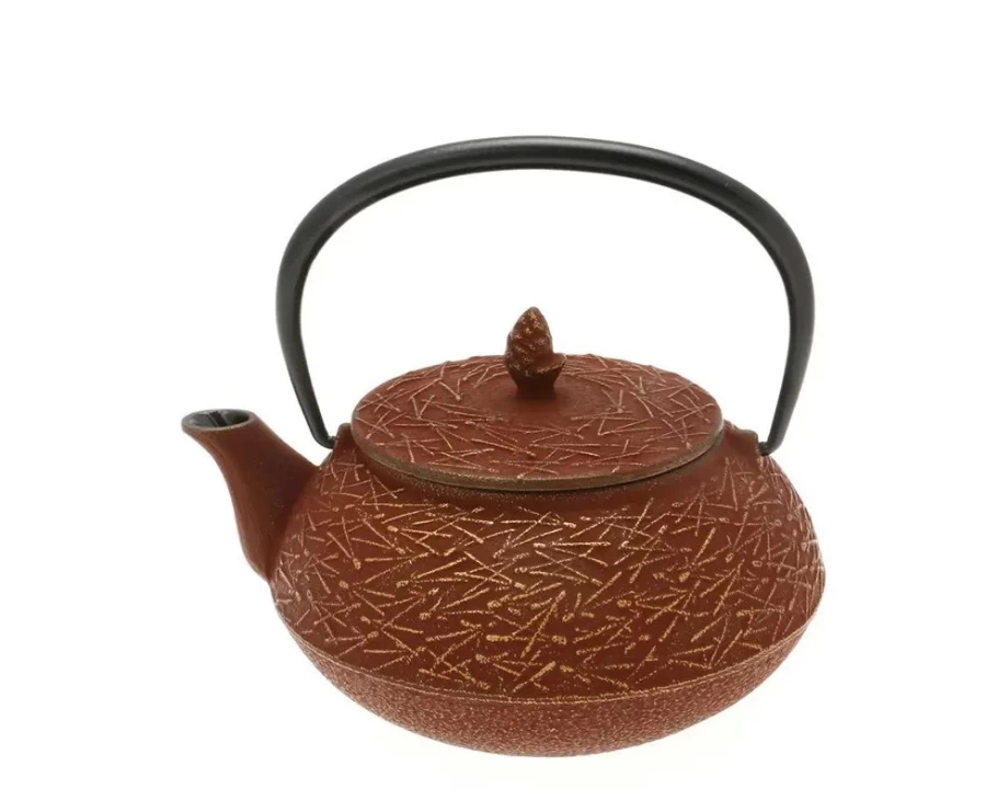 Miya Company Cast Iron Teapot with Gold Cranberry Pine Needle Design for Premium Tea Brewing