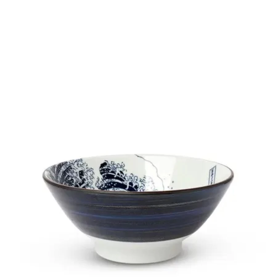 Miya Company The Great Wave Ceramic Bowl - 6.75 Inch Japanese Ocean Design Dining Dish