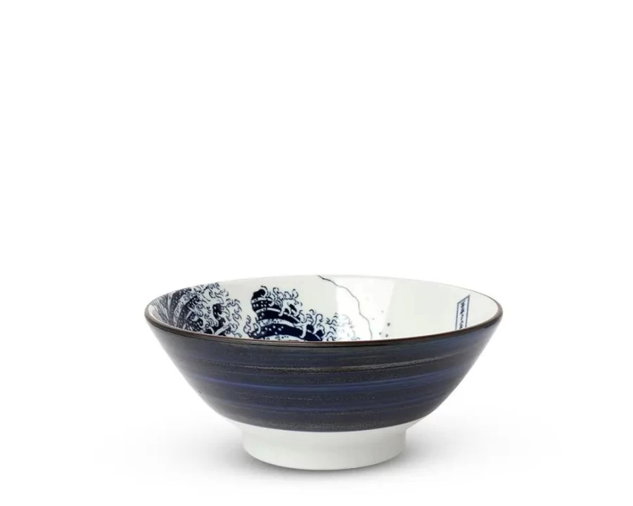Miya Company The Great Wave Ceramic Bowl - 6.75 Inch Japanese Ocean Design Dining Dish