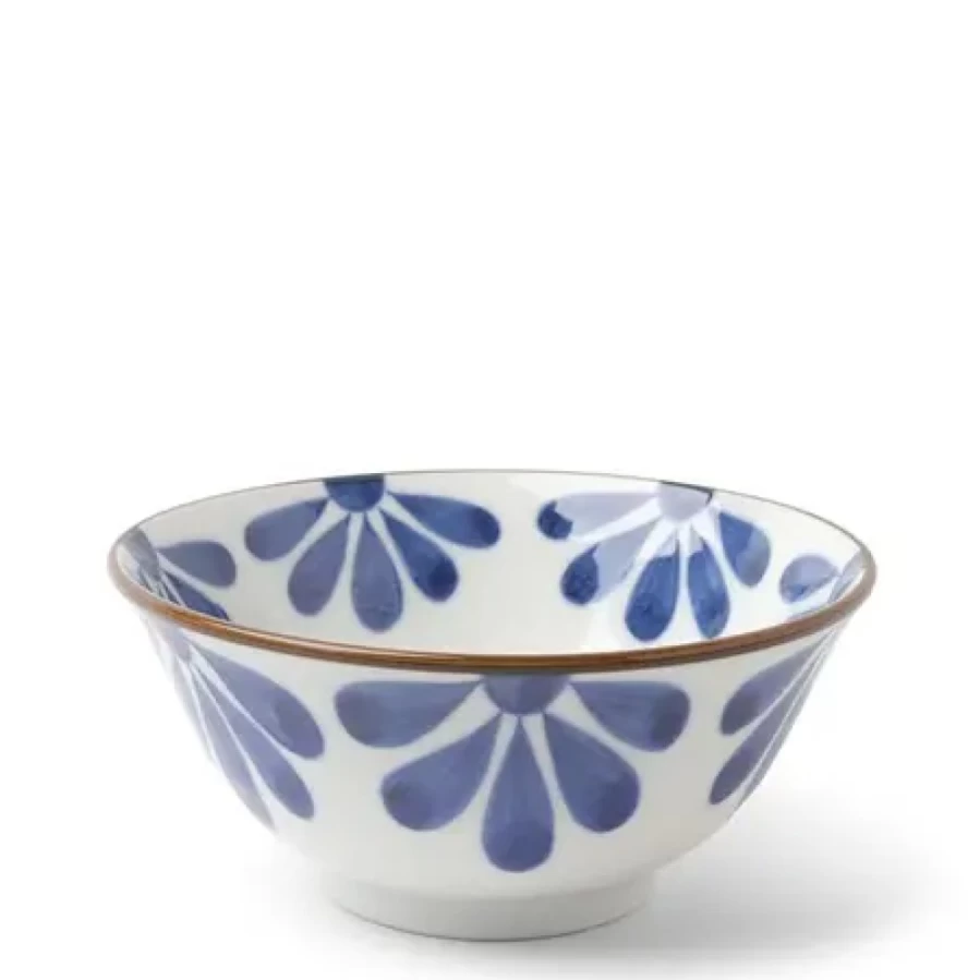Miya Company Blue Ceramic Flower Design Bowl - 5.75 Inch Decorative Serving Dish for Dining & Kitchen