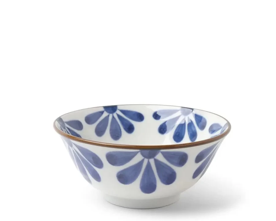 Miya Company Blue Ceramic Flower Design Bowl - 5.75 Inch Decorative Serving Dish for Dining & Kitchen