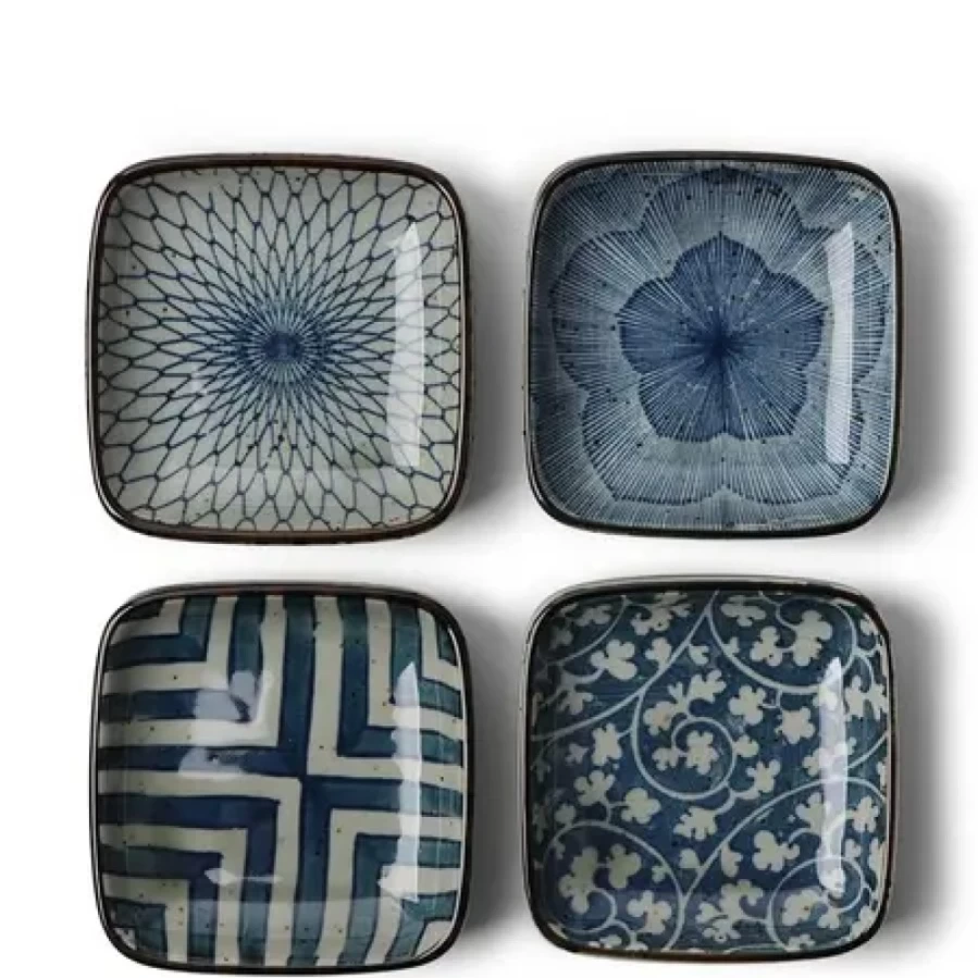 Miya Company 3.5 Inch Vintage Sauce Dish Set of 4 - Classic Ceramic Appetizer Plates for Dining & Entertaining