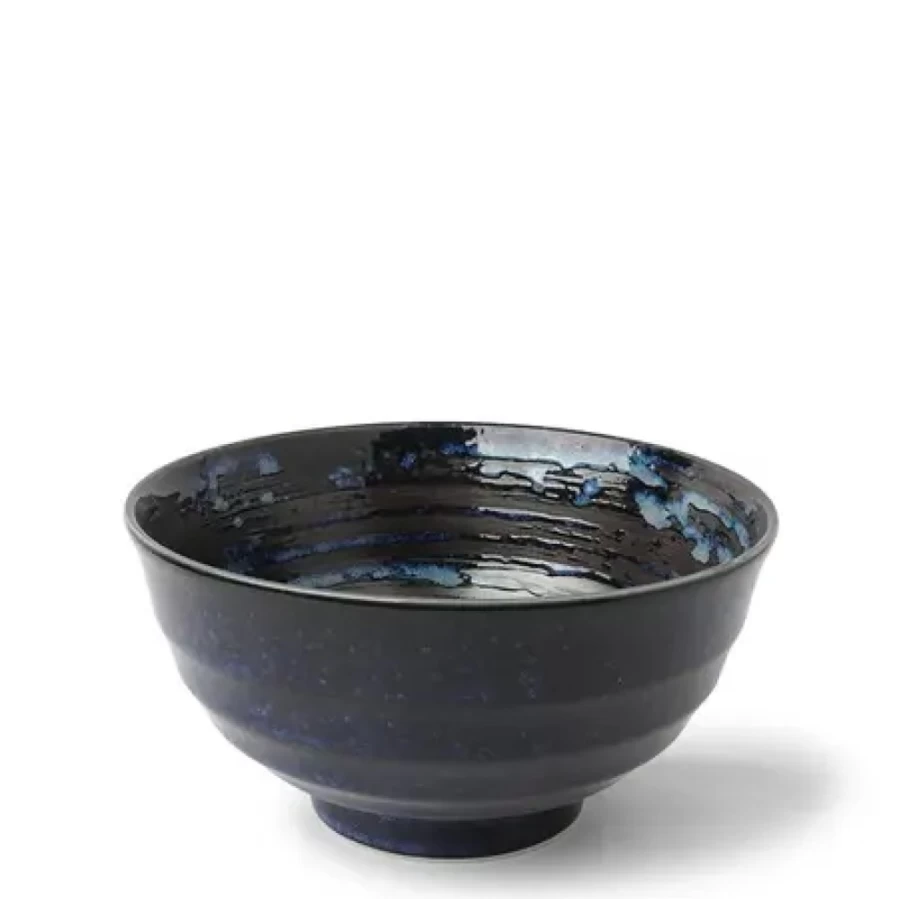 Miya Company 6.75" Blue and Black Swirl Noodle Bowl - Handcrafted Ceramic Soup Bowl