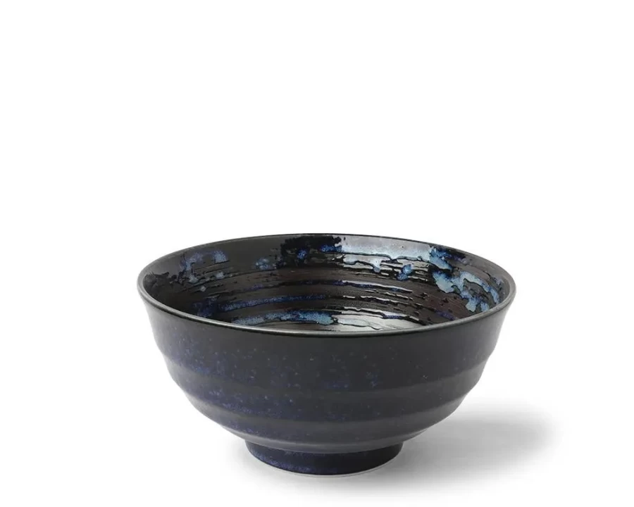 Miya Company 6.75" Blue and Black Swirl Noodle Bowl - Handcrafted Ceramic Soup Bowl