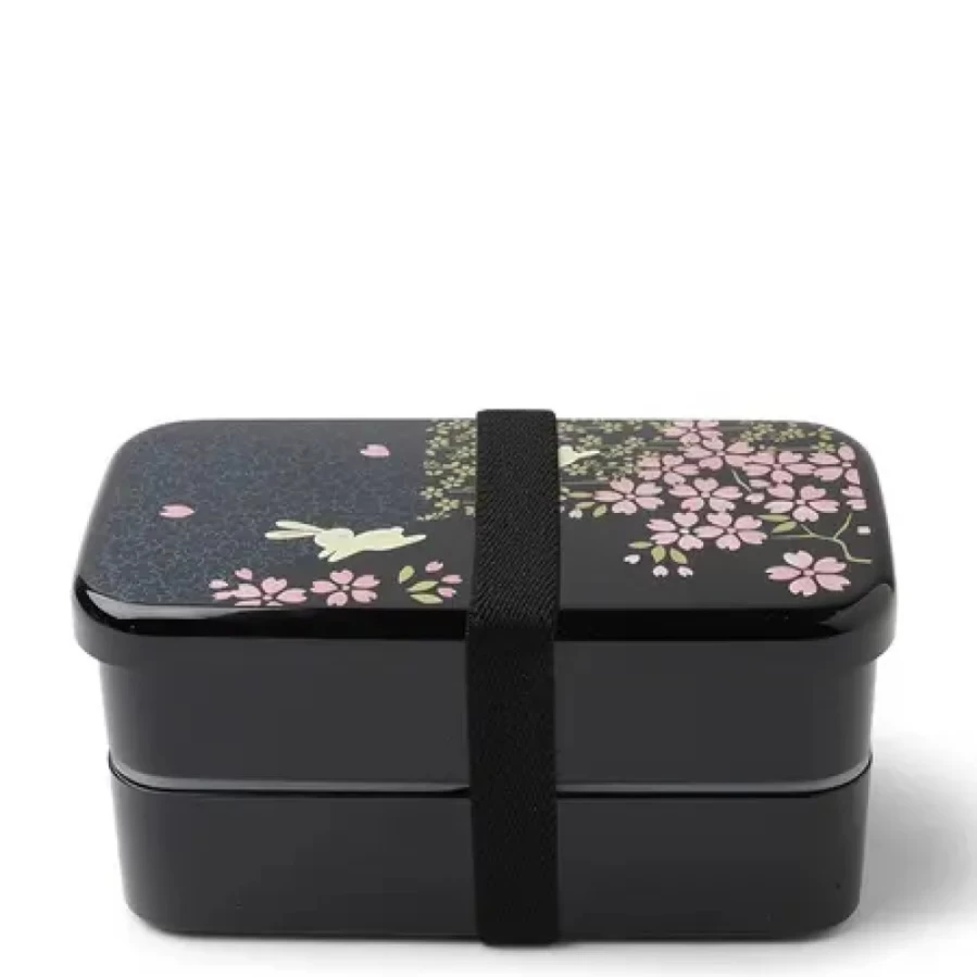 Miya Company Sakura Rabbit Black Bento Box - Elegant Japanese Lunch Container for Adults & Kids