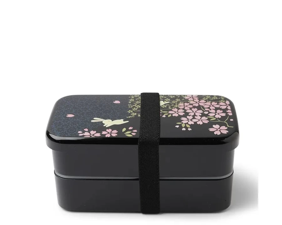 Miya Company Sakura Rabbit Black Bento Box - Elegant Japanese Lunch Container for Adults & Kids