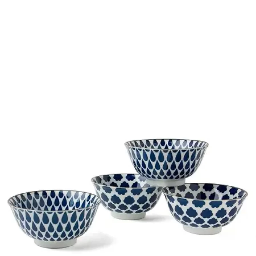 Miya Company 6-Inch Blue and White Ceramic Bowl Set - Handcrafted Dining & Serving Dishes