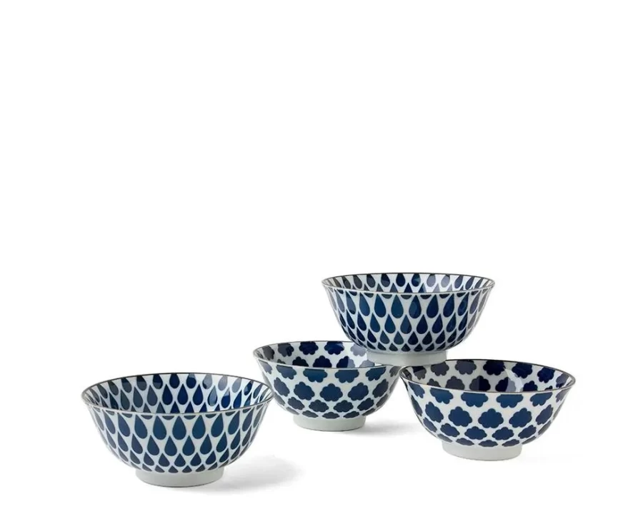 Miya Company 6-Inch Blue and White Ceramic Bowl Set - Handcrafted Dining & Serving Dishes