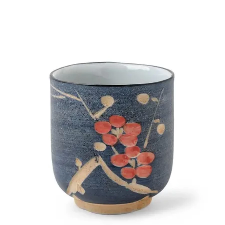 "Handcrafted Teacup with Carved Plum Blossom Design - Premium Ceramic Cup by Miya Company"