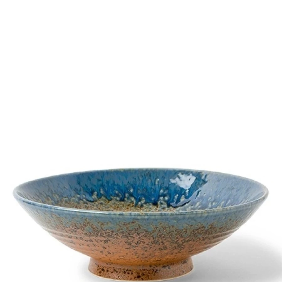 Miya Company Aoi Nagashi 9.5-Inch Japanese Ceramic Serving Bowl for Sushi and Noodles
