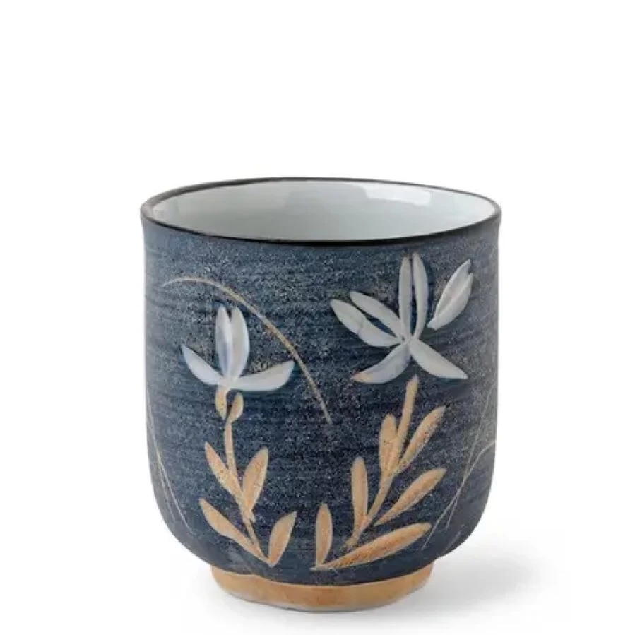 Miya Company Handcrafted Teacup with Carved Bellflower Design - Elegant Ceramic Tea Cup for Unique Tea Experience