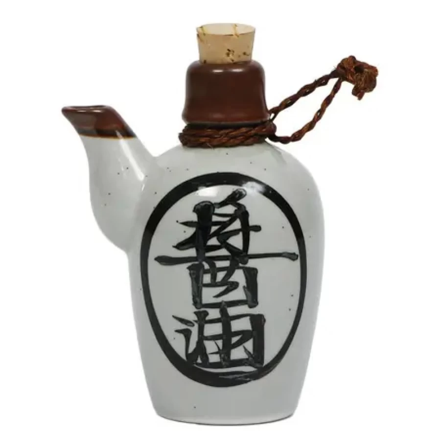 Miya Company White Shoyu 8 Oz Soy Sauce Pot with Cork Stopper - Japanese Seasoning Container