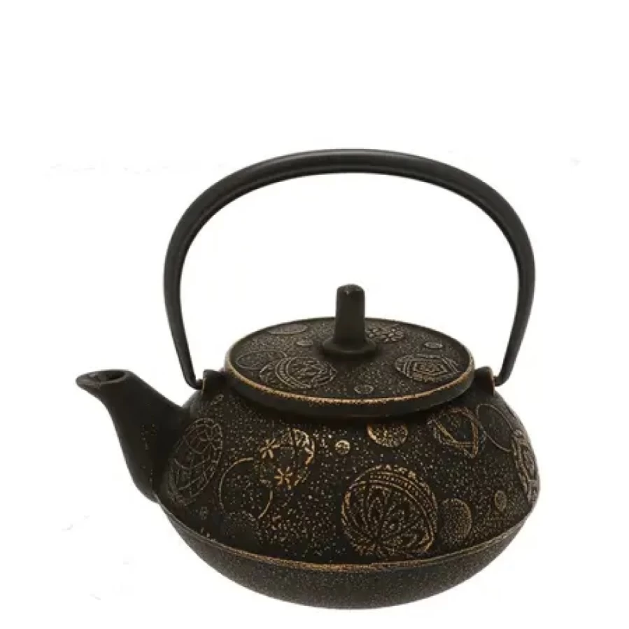Miya Company Cast Iron Teapot - Gold and Black Mari Teapot for Premium Tea Brewing