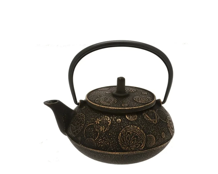Miya Company Cast Iron Teapot - Gold and Black Mari Teapot for Premium Tea Brewing
