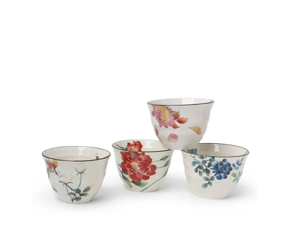 Miya Company Floral Summer Teacup Set - 7 Oz. Porcelain Tea Cups for Afternoon Tea, Giftable Vintage Cup and Saucer Set