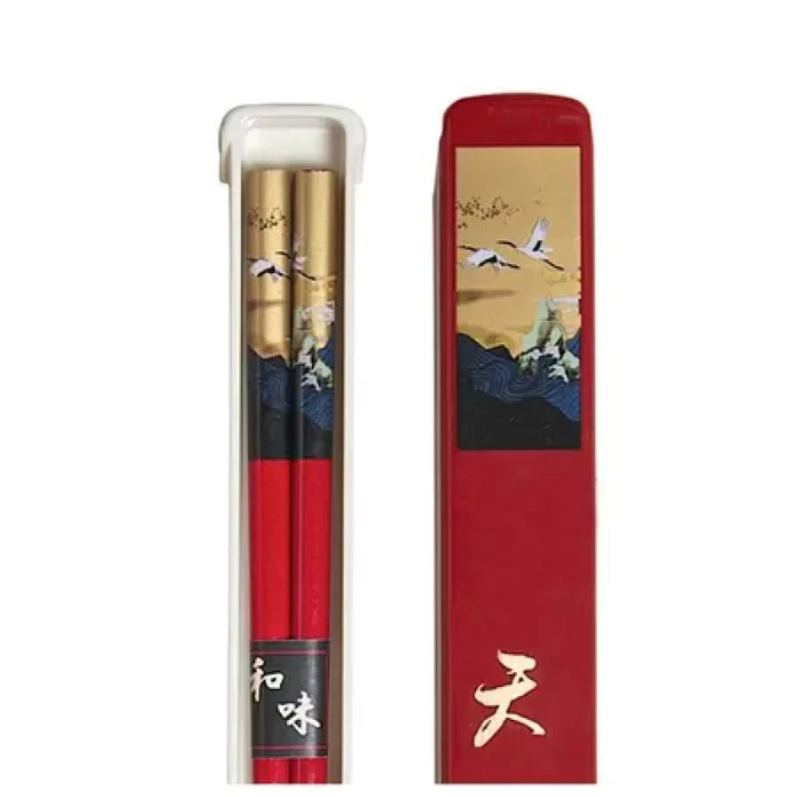 Miya Company Red Cranes Design Chopsticks Set with Protective Case - Elegant Japanese Style Gift