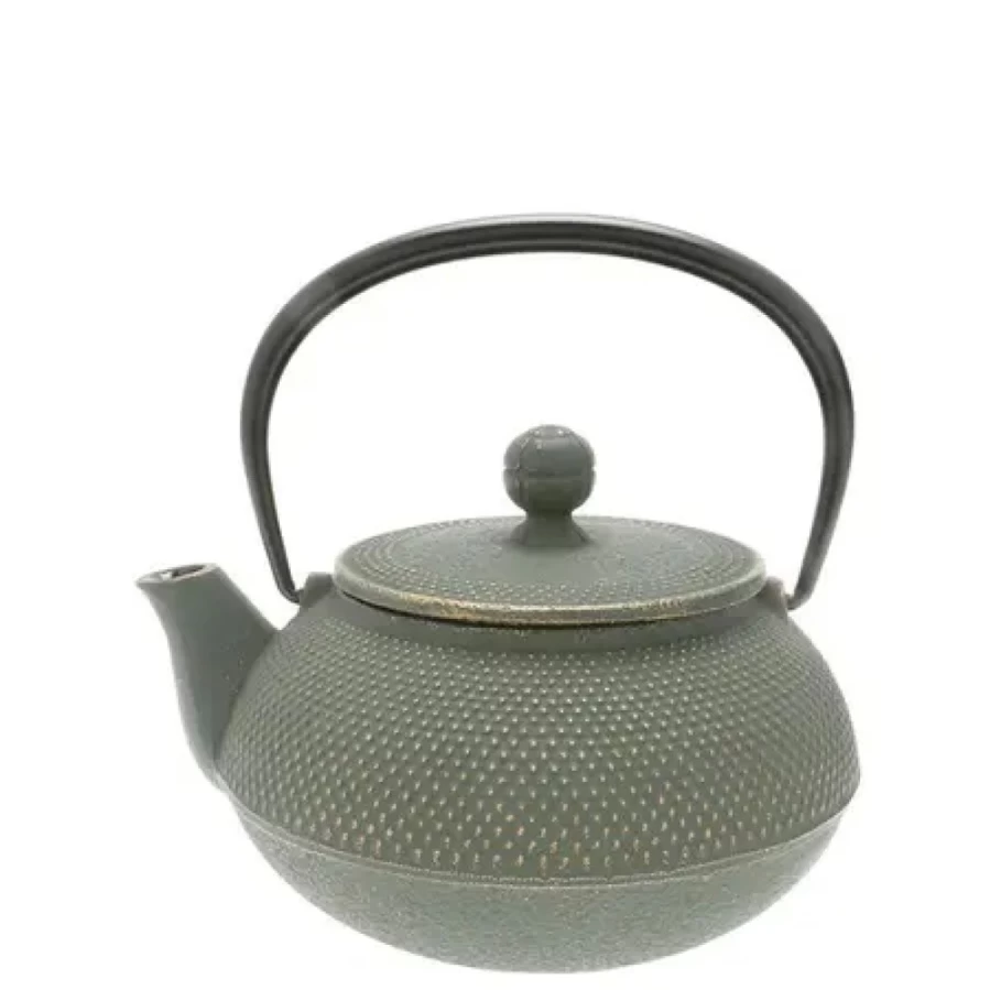 Miya Company Cast Iron Hobnail Teapot 0.65L - Vintage Green/Bronze Japanese Style Iron Teapot for Stovetop & Tea Brewing