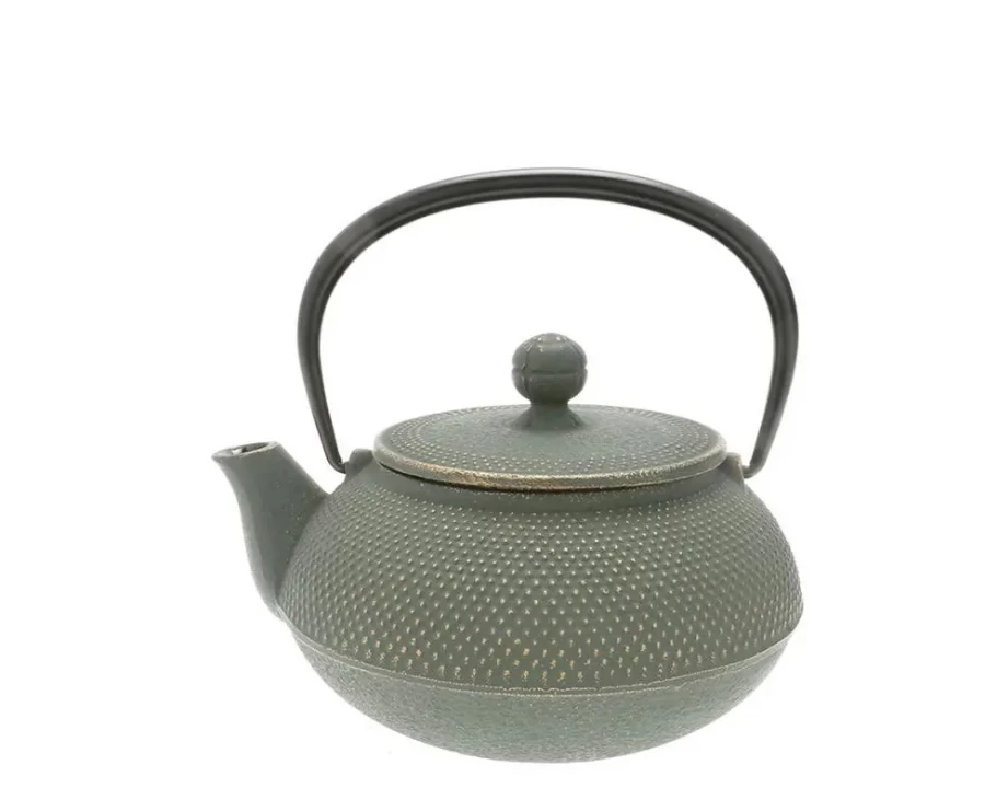 Miya Company Cast Iron Hobnail Teapot 0.65L - Vintage Green/Bronze Japanese Style Iron Teapot for Stovetop & Tea Brewing