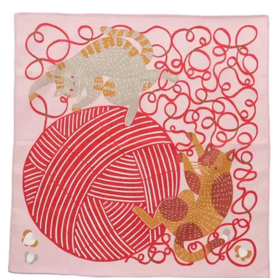"Miya Company Furoshiki Wrapping Cloth - Cats & Yarn Design, 19 Inch Japanese Gift Wrap"