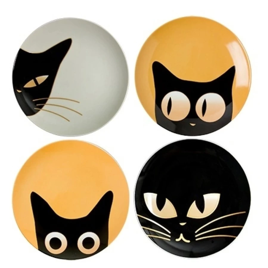 Miya Company 6.5-Inch Cat Eyes Design Dessert Plates Set of 4, Elegant Ceramic Small Plates for Cake, Pastry, and Appetizers