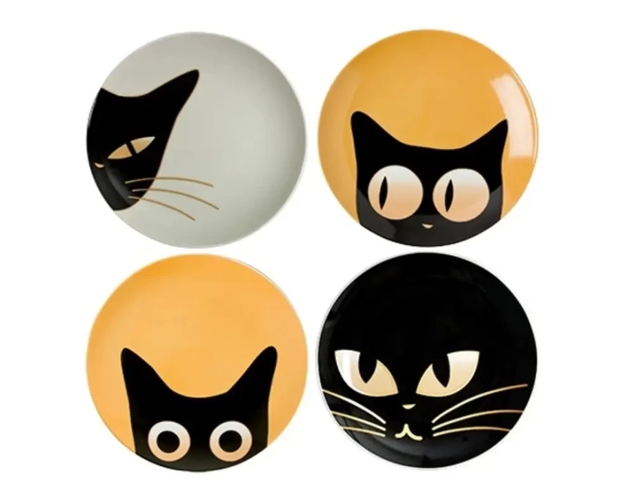 Miya Company 6.5-Inch Cat Eyes Design Dessert Plates Set of 4, Elegant Ceramic Small Plates for Cake, Pastry, and Appetizers