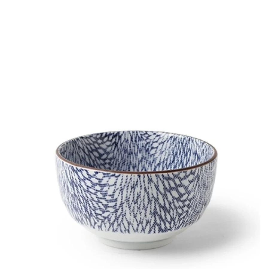 Miya Company Aizome Indigo 5-Inch Ceramic Soup Bowl – Handcrafted Japanese Style Mum Design