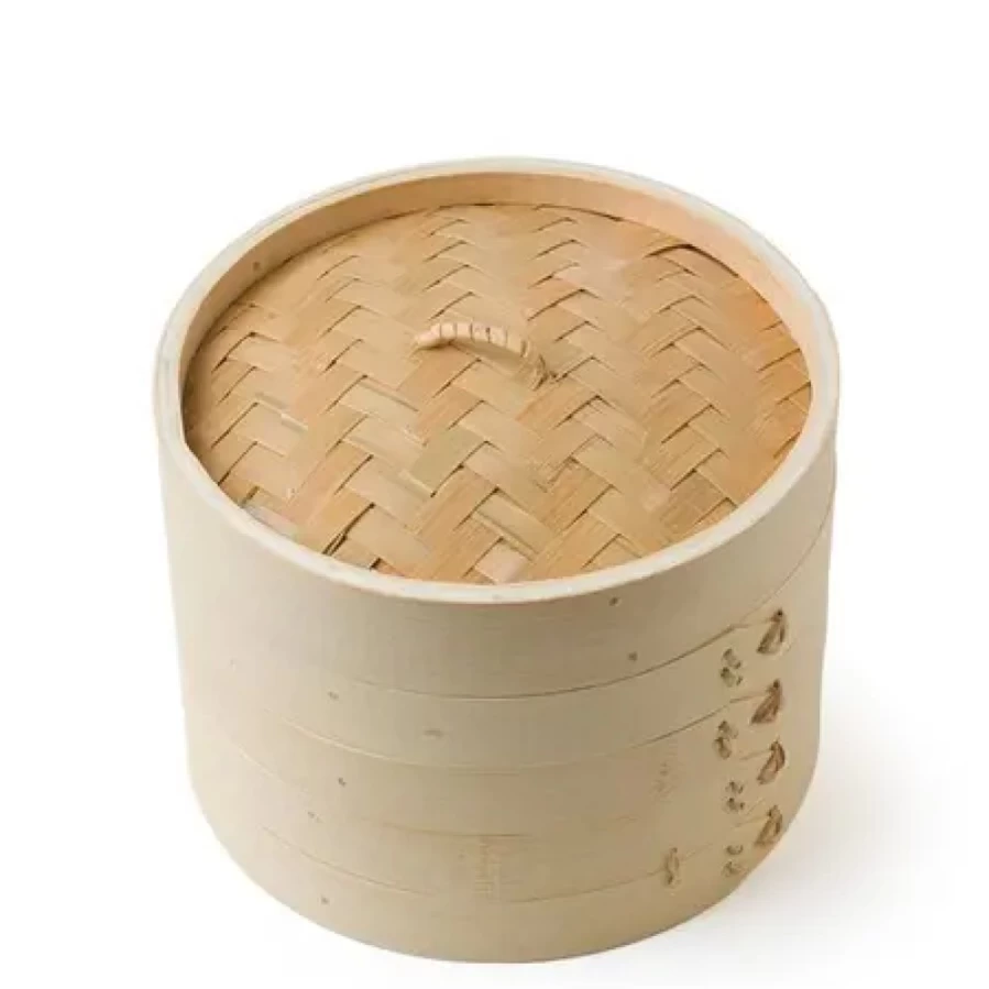 Miya Company 8" Bamboo Steamer Set - Natural & Reusable for Dumplings, Buns & Dim Sum