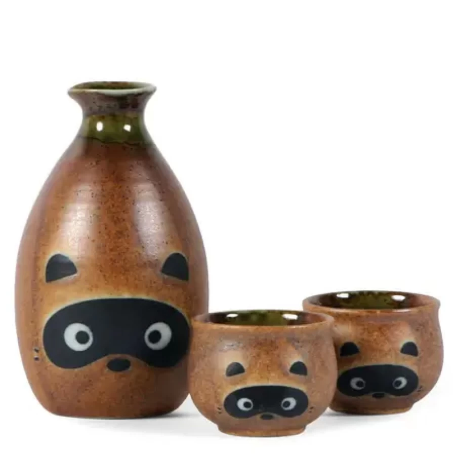Miya Company Tanuki Raccoon Japanese Sake Set - Traditional Ceramic Drinking Gift