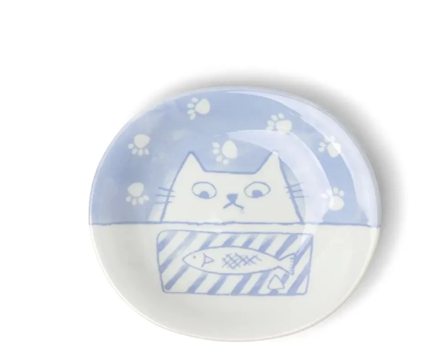 Miya Company Cat-Themed Oval Lunch Plate for Pets - Durable Ceramic Dish for Food and Water