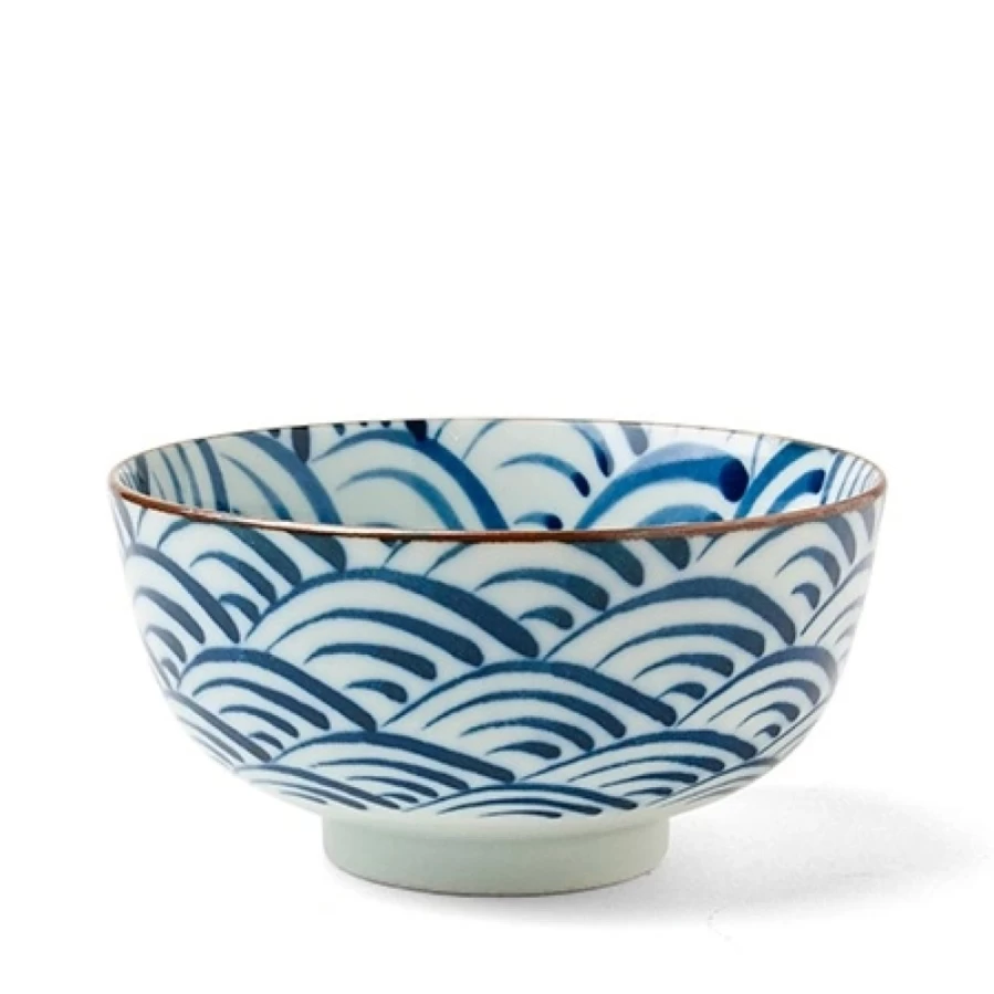 Miya Company Saikai Nami Waves Ceramic Bowl - 5.5 Inch Japanese Style Soup & Rice Dish