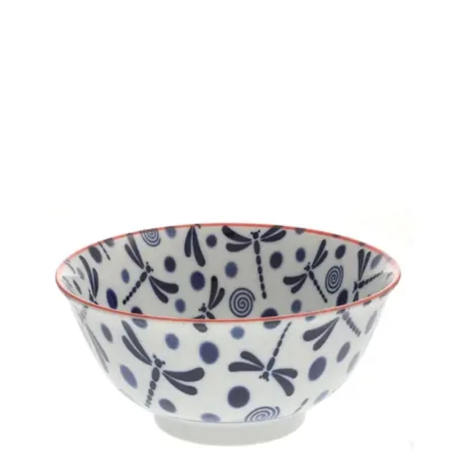 "Miya Company Blue Dragonfly Ceramic Bowl - 6 Inch Handcrafted Decorative Dining Dish"