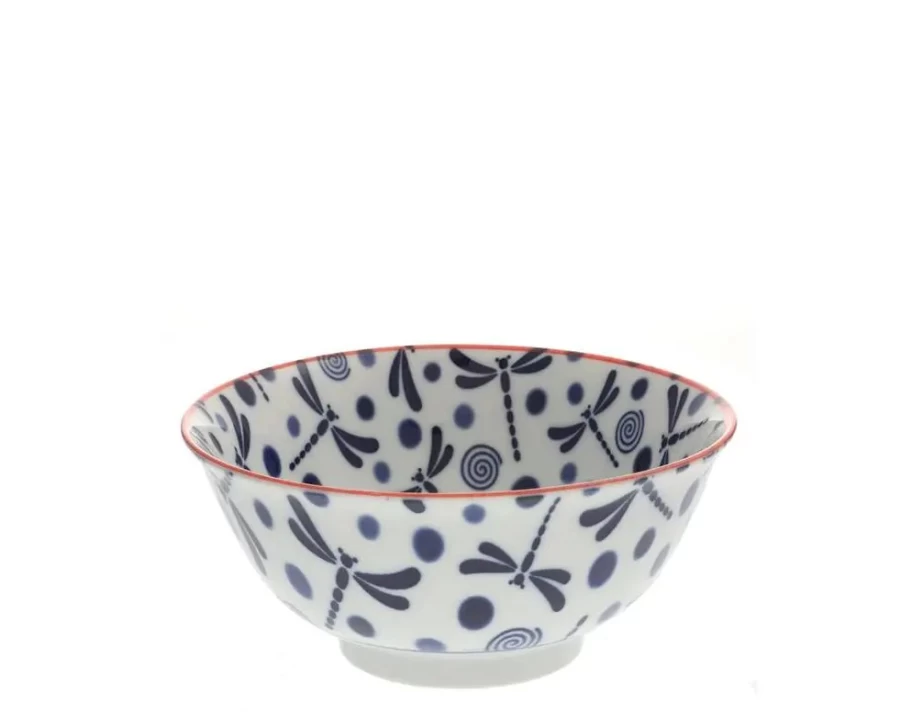 "Miya Company Blue Dragonfly Ceramic Bowl - 6 Inch Handcrafted Decorative Dining Dish"