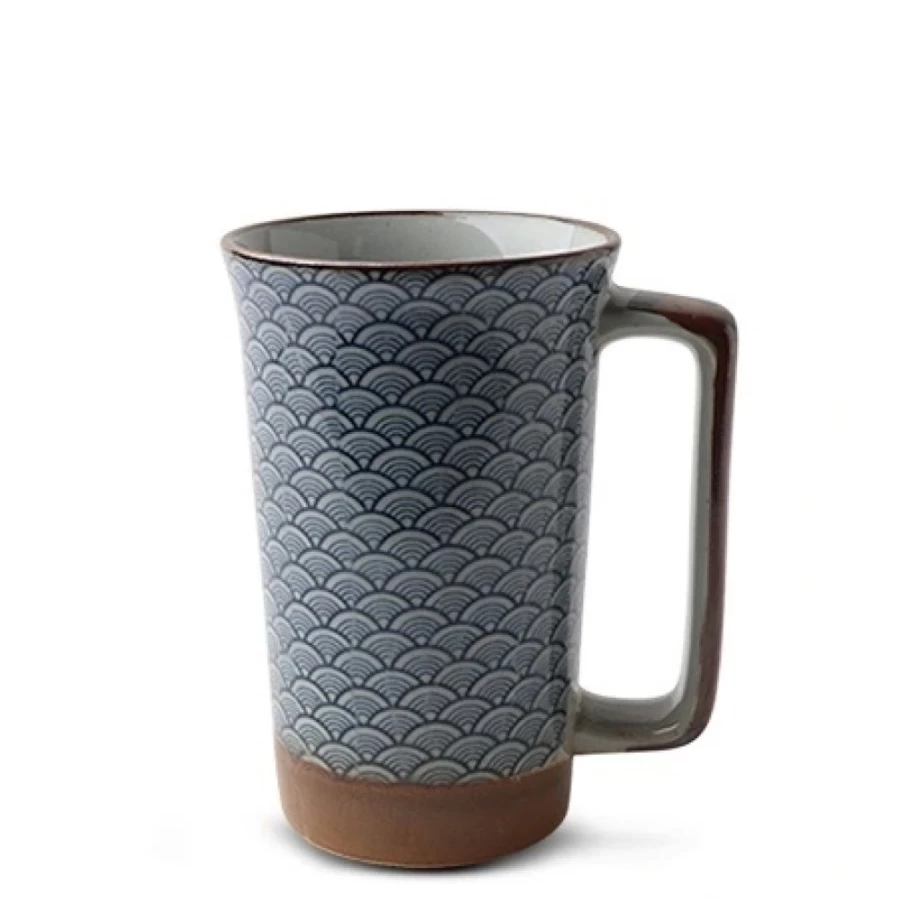 Miya Company Vintage Blue Ocean Waves Design 10 Oz Ceramic Coffee Mug