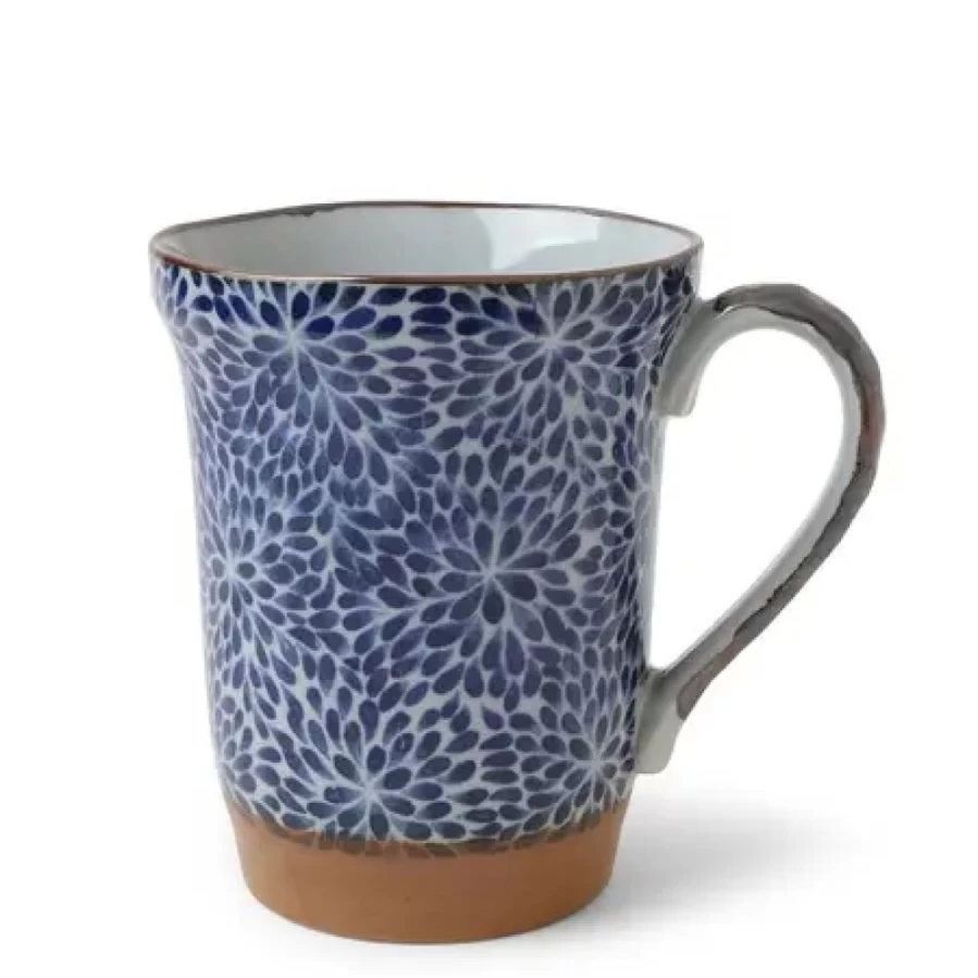 Miya Company Blue Floral Mums 14 Oz. Wide Mouth Ceramic Coffee Mug