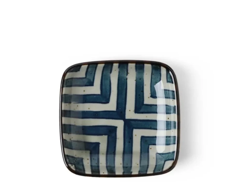 Miya Company 3.5" Chevron Pattern Ceramic Sauce Dish - Small Appetizer Plate for Dipping, Condiments, and Snacks