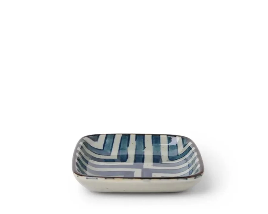 Miya Company 3.5" Chevron Pattern Ceramic Sauce Dish - Small Appetizer Plate for Dipping, Condiments, and Snacks