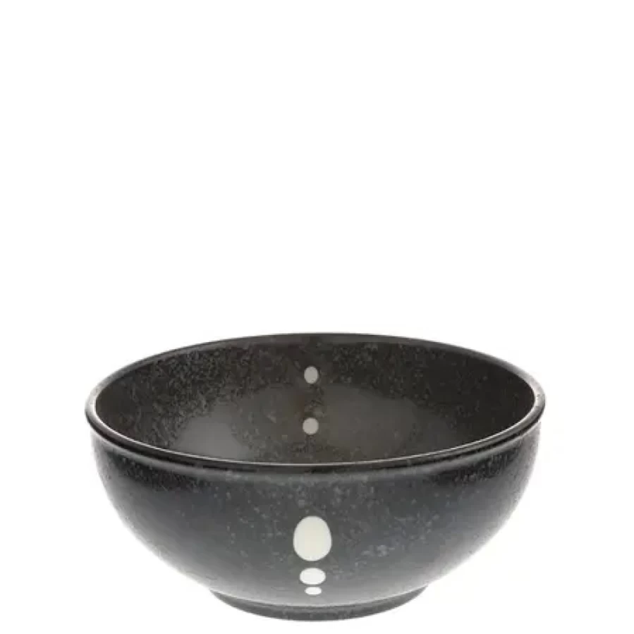 Miya Company 6-1/4 Inch Satin Black Bowl with White Polka Dots - Elegant Decorative Serving Bowl
