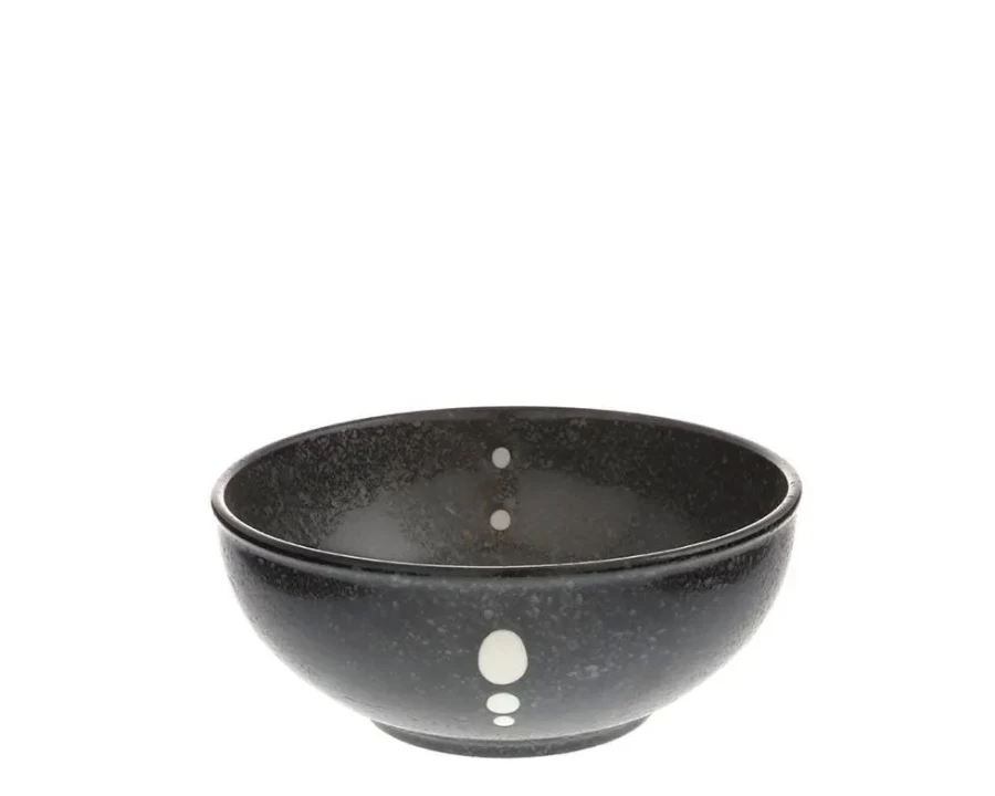 Miya Company 6-1/4 Inch Satin Black Bowl with White Polka Dots - Elegant Decorative Serving Bowl