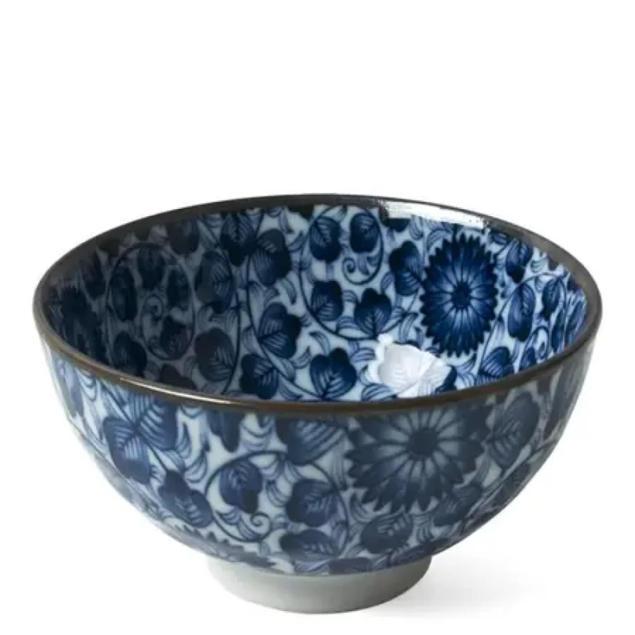 Miya Company Handcrafted Kikuzome Karakusa 4.5 Inch Japanese Ceramic Rice Bowl