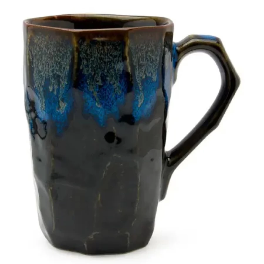Miya Company Boulder Tall Mug - 16oz Insulated Travel Cup, Black & Blue, Durable Ceramic Coffee Mug with Lid, Perfect for Hot & Cold Beverages