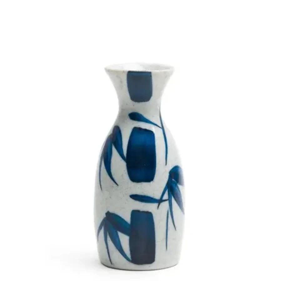 Miya Company Blue Bamboo 5 Oz. Sake Bottle - Handcrafted Ceramic Japanese Rice Wine Carafe