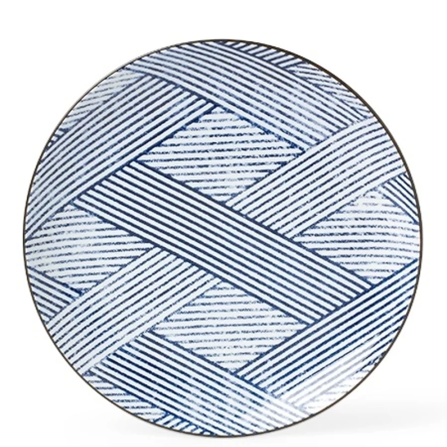 Miya Company Aizome Shima 10-Inch Decorative Ceramic Plate – Traditional Japanese Handcrafted Dish
