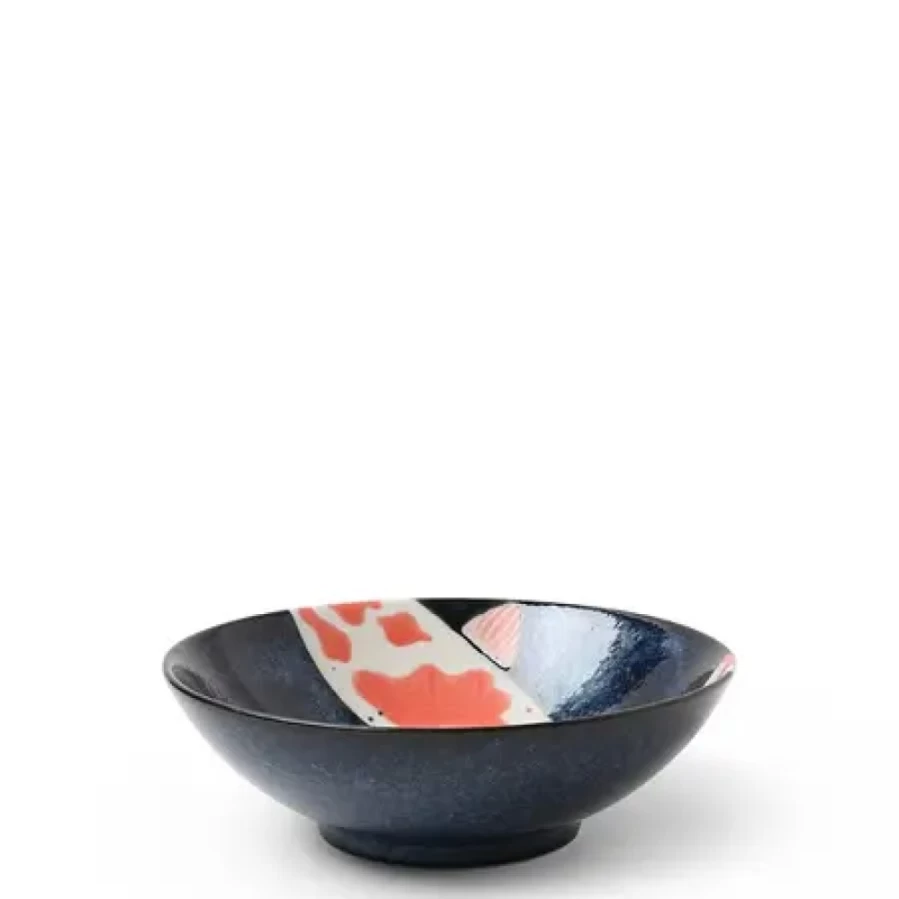 Miya Company Namako Koi Fish Design 5.75 Inch Ceramic Shallow Bowl for Soup, Salad, or Sushi Serving