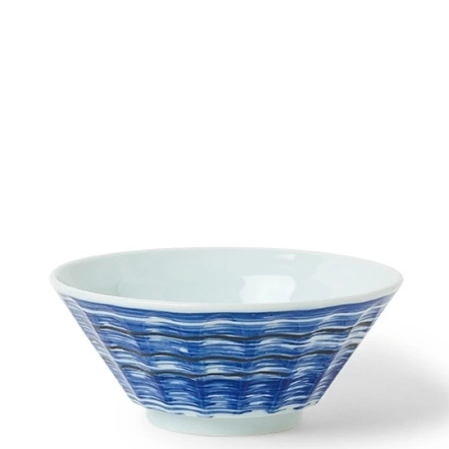 Miya Company 8.5" Blue Strokes Ceramic Ramen Bowl - Handcrafted Japanese Noodle Soup Dish