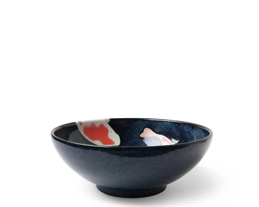 Miya Company Namako Koi 8.25-Inch Ceramic Noodle Bowl for Ramen and Soup