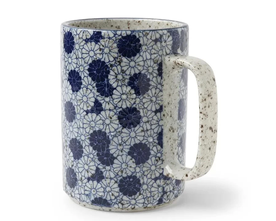"16 Oz Blue Kikuzu Ceramic Mug by Miya Company – Durable & Stylish Coffee Cup"