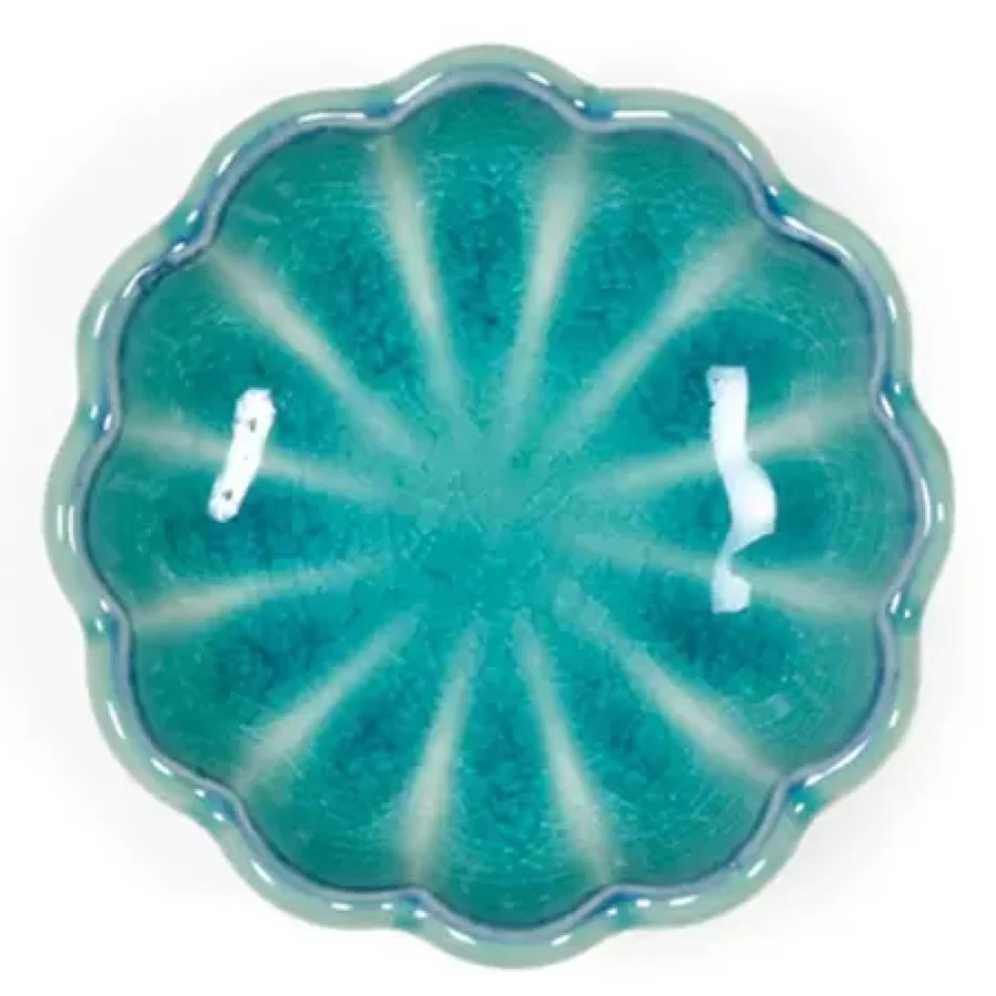 "Turquoise Blue Ceramic Bowl - 3.5 Inch Handcrafted Mum Design by Miya Company"