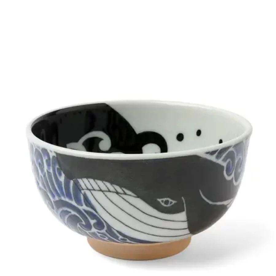 Miya Company 5" Blue Whale Waves Ceramic Bowl - Handcrafted Ocean Themed Dining Decor